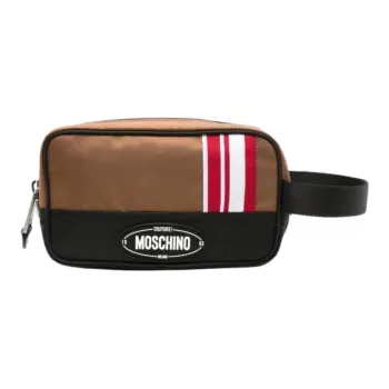 MOSCHINO Fabric Toiletry Bag Men's Brown & Black