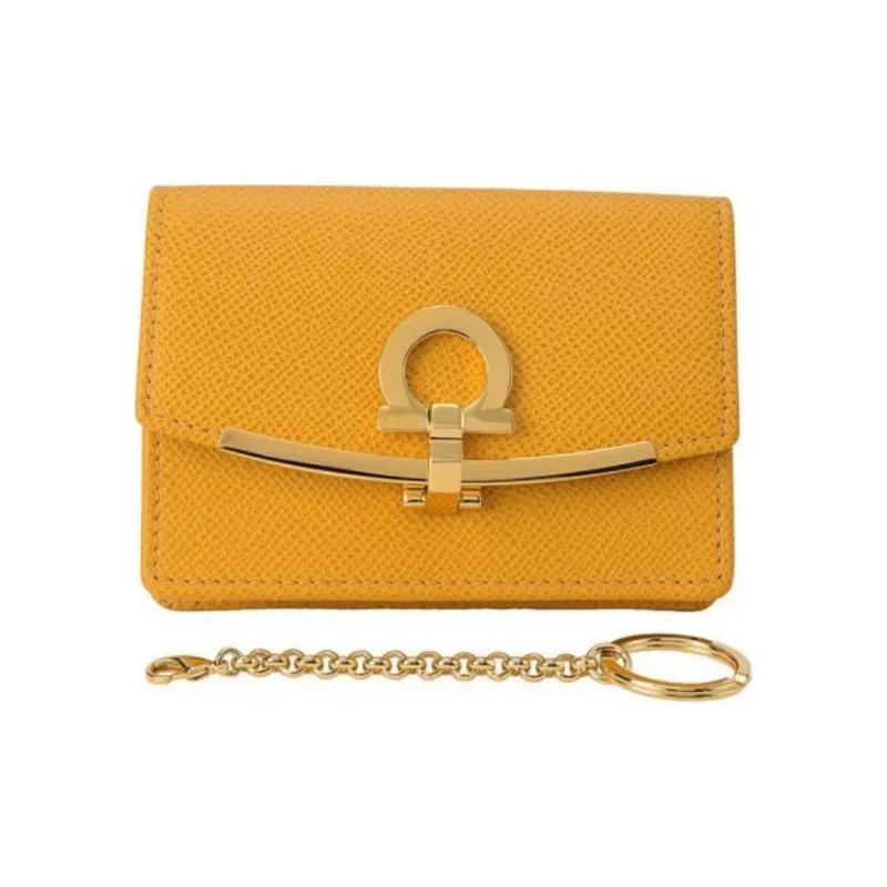 FERRAGAMO GANCINI Calfskin Card Holder Women's Yellow-1