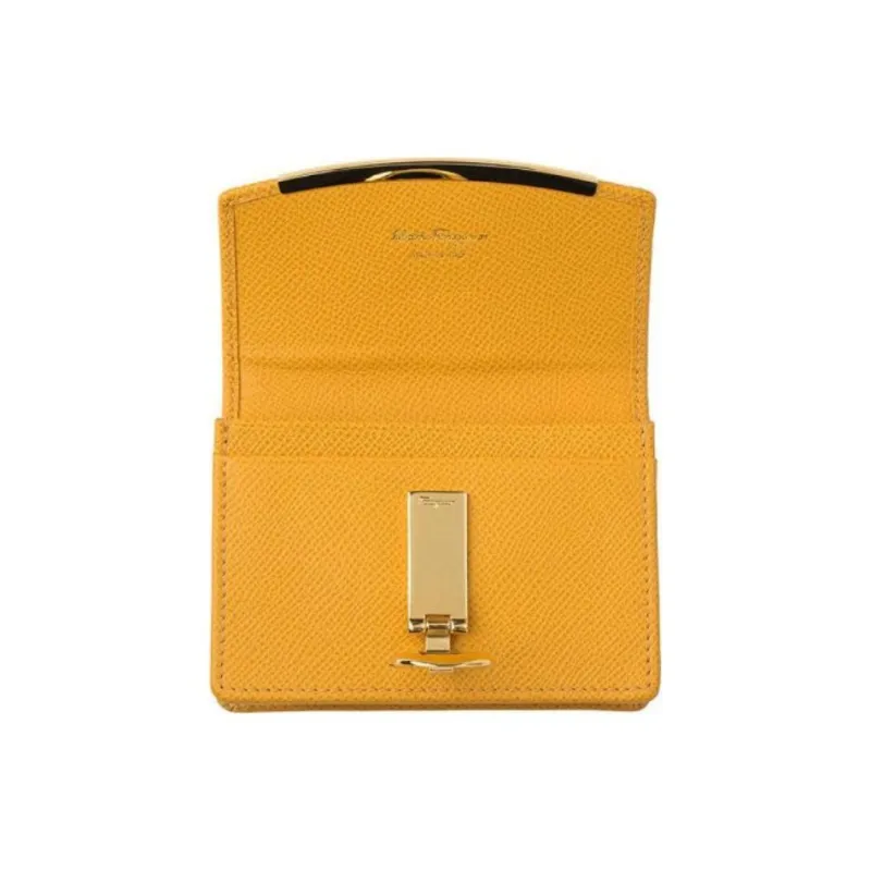 FERRAGAMO GANCINI Calfskin Card Holder Women's Yellow-5