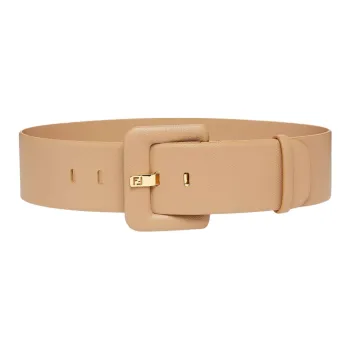 FENDI FF Logo Calfskin Leather Belts Women's Brown Width 6cm