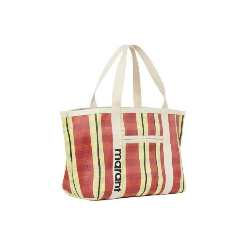 ISABEL MARANT Darwen Nylon Tote Bag, Shopping Bag, Handbag, Shoulder Bag Women's Red & Yellow-1