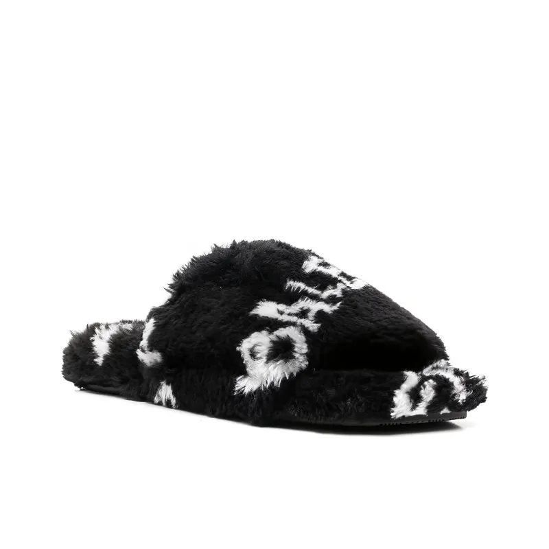 Balenciaga Women's Furry Slides 'Allover Logo - Black'-1