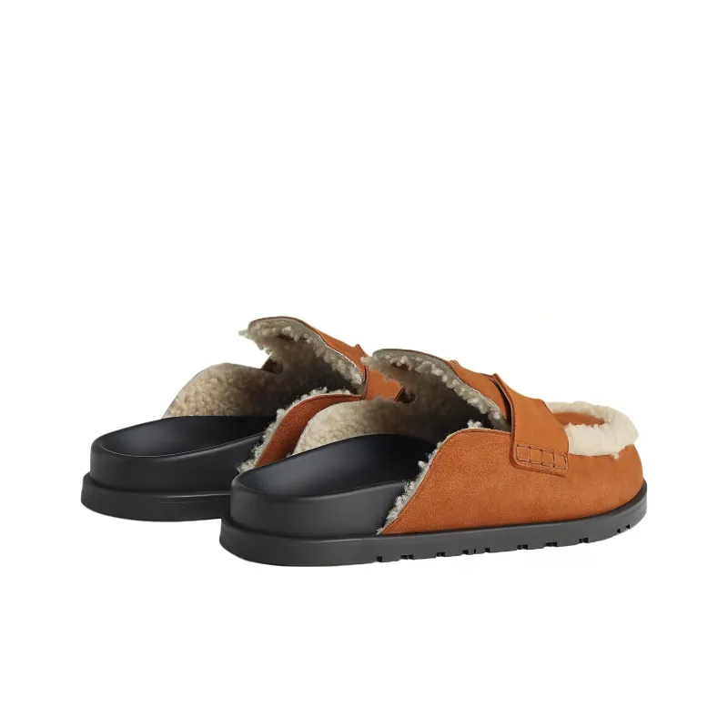 HERMES Wrap toe Slippers Men's Umber-4