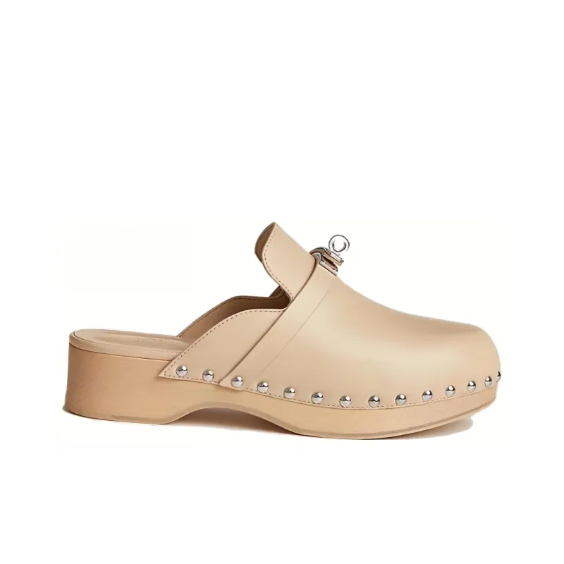 HERMES Carlotta Abrasion-Resistant Wrap-toe Slippers Women's Beige-1