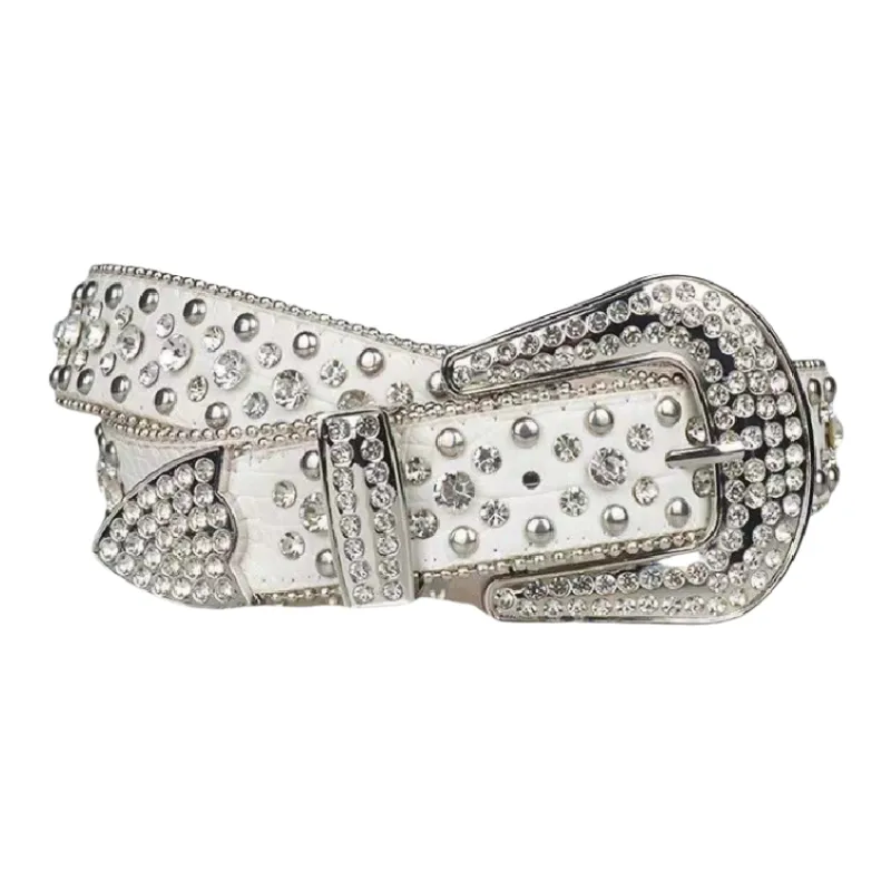 Emperor Penguin Rhinestone Korean Style Jeans With Crystal Inlay Decoration PU Leather Belts Women's 3.8cm-3