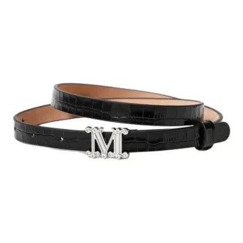 MaxMara Belt Logo Leather Leather Belts Women's Black Width: 1.5cm
