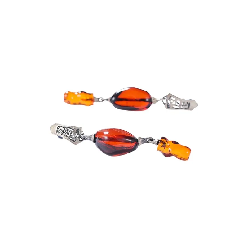 S&A S925 Silver Amber Fine Jade Earrings Women's-0