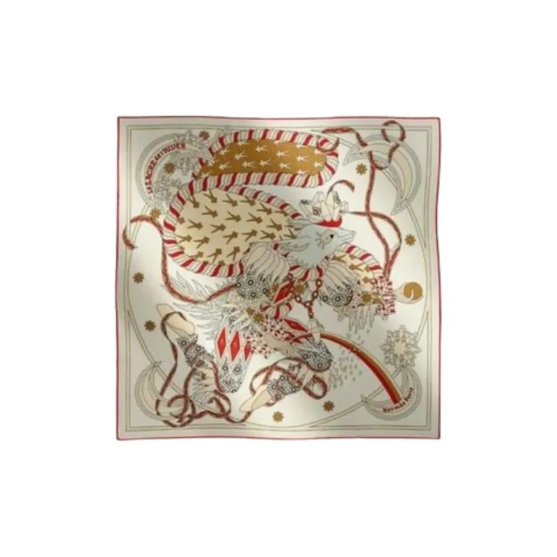 HERMES Cotton Silk Scarves Men's Dark Blue/Red/Beige-1