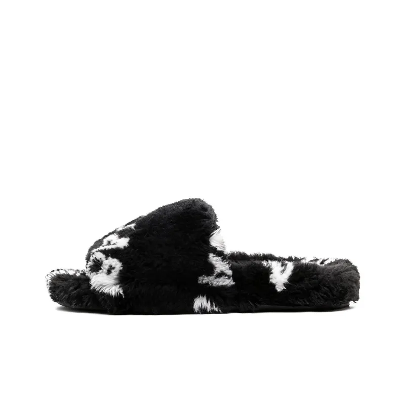 Balenciaga Women's Furry Slides 'Allover Logo - Black'-0