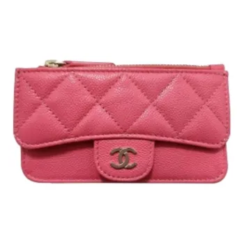 CHANEL Leather Wallets Card Holders Regular Women's Pink