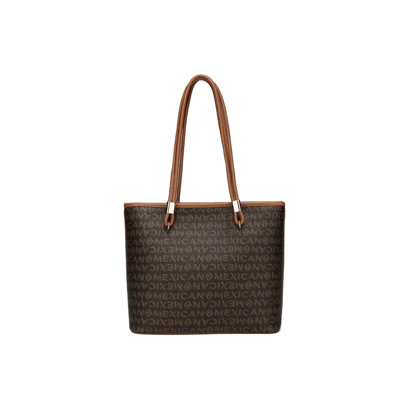 MEXICAN PVC Leather Tote Bag, Shoulder Bag, Handbag Women's Glacier Blue/Mocha Coffee/Creamy Apricot-5