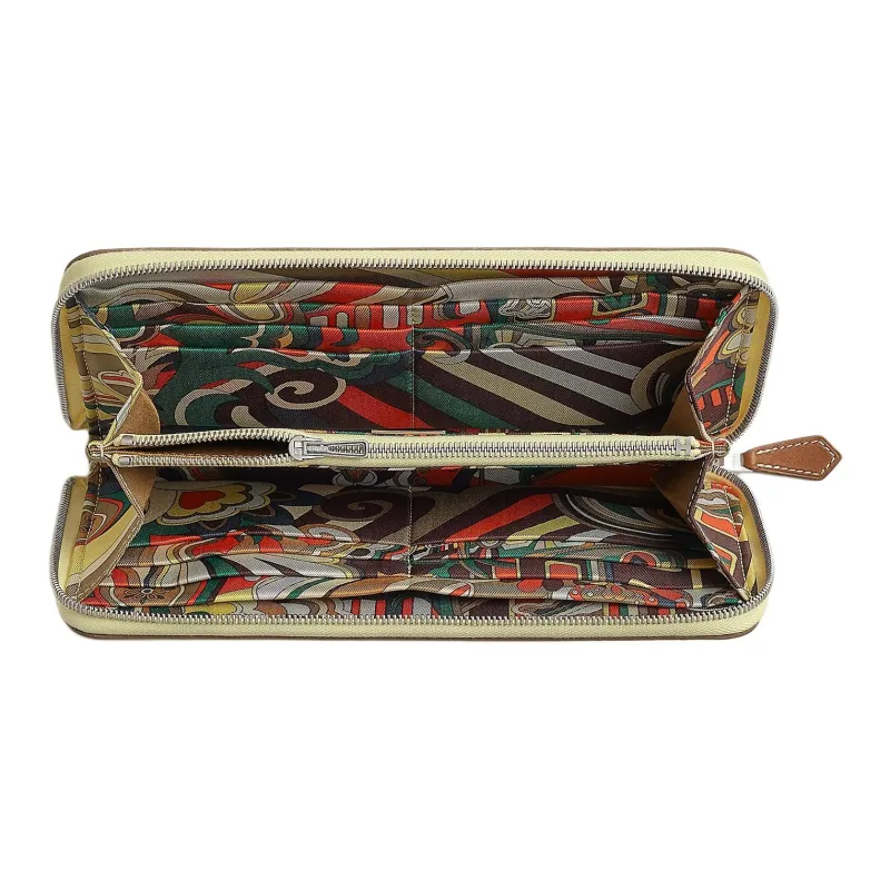 HERMES Silk'In Epsom Calfskin Wallet Women's Yellow & Beige & Dark Umber-1