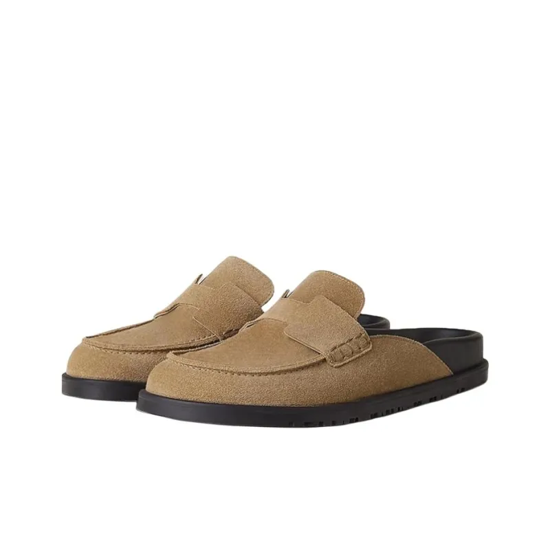 HERMES Go Mule Beige Argile Suede Calkskin Men's-2