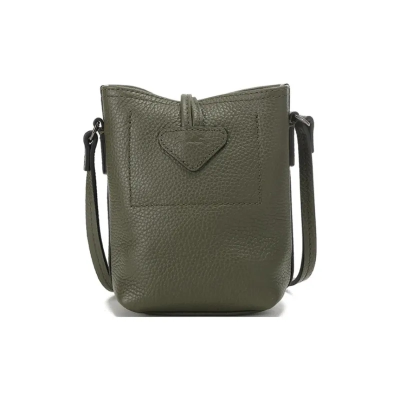 LONGCHAMP Roseau Cow Leather Bucket Bag, Shoulder Bag, Crossbody Bag Women's Khaki Green-3