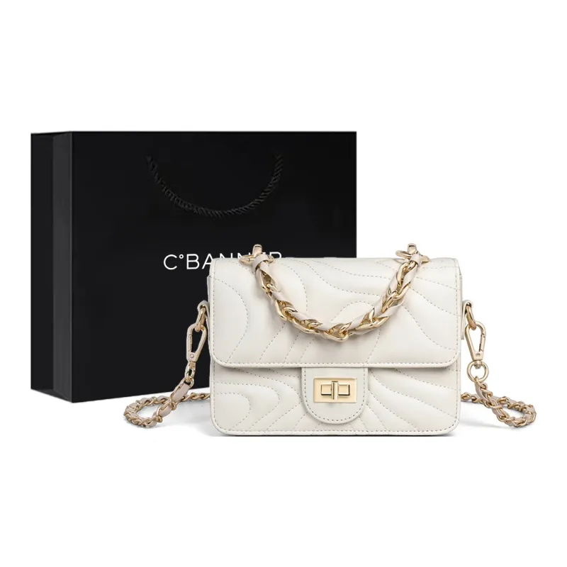 C°BANNER Cow Leather With Synthetic Leather Small Square Bag Shoulder Bag, Crossbody Bag Regular Women's Ecru-0
