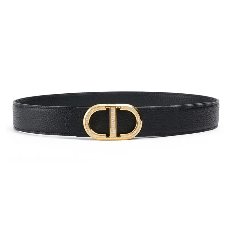 Chrisdien Deny Togo Calfskin Leather Belts Men's Width 3.5cm-0