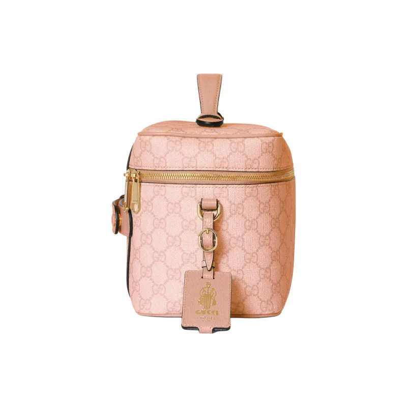 GUCCI Ophidia Canvas With Leather Binding Portable Makeup Travel Storage Bag Medium Size Women's Gray Pink-2