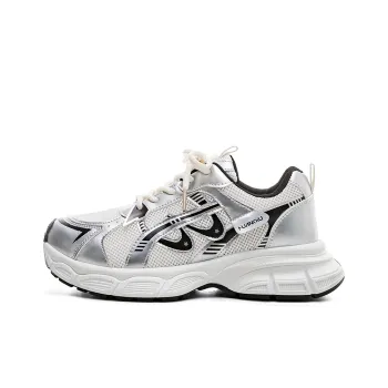 HUANQIU Abrasion Resistant Slip Resistant Low Top Chunky Sneakers Women's White Silver