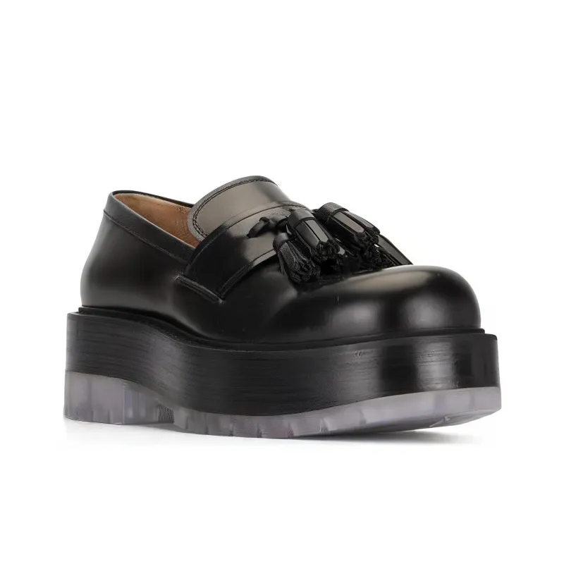 Bottega Veneta The Stilt Tasselled Platform Leather Loafer Black-3