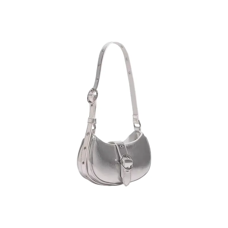 Carksky PU One Shoulder Shoulder Bag Women's Silver/Black-1