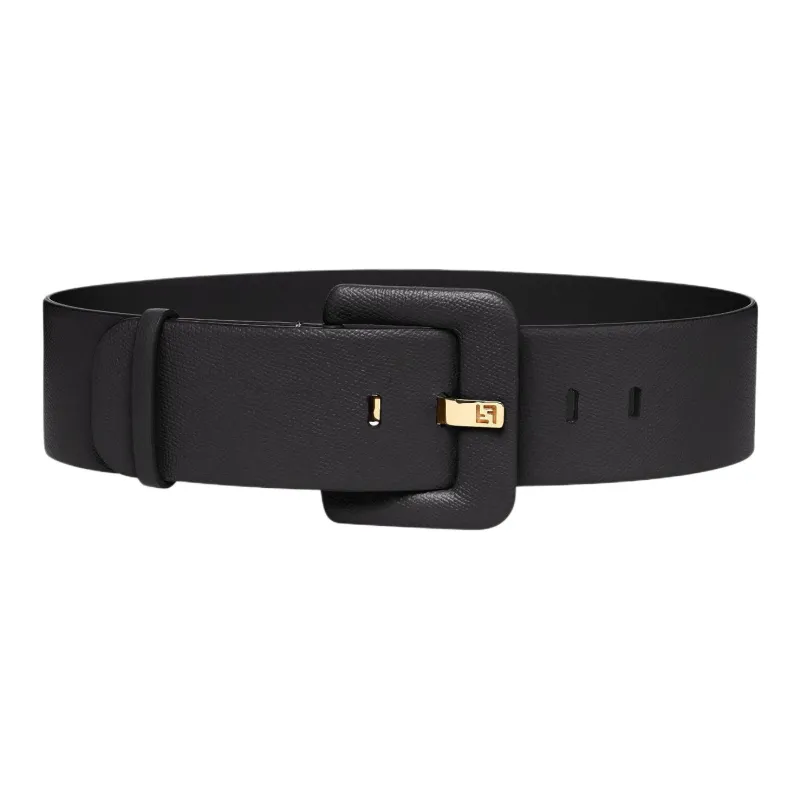 FENDI Solid Color Design Calfskin Leather Belts Women's Black 6cm-1