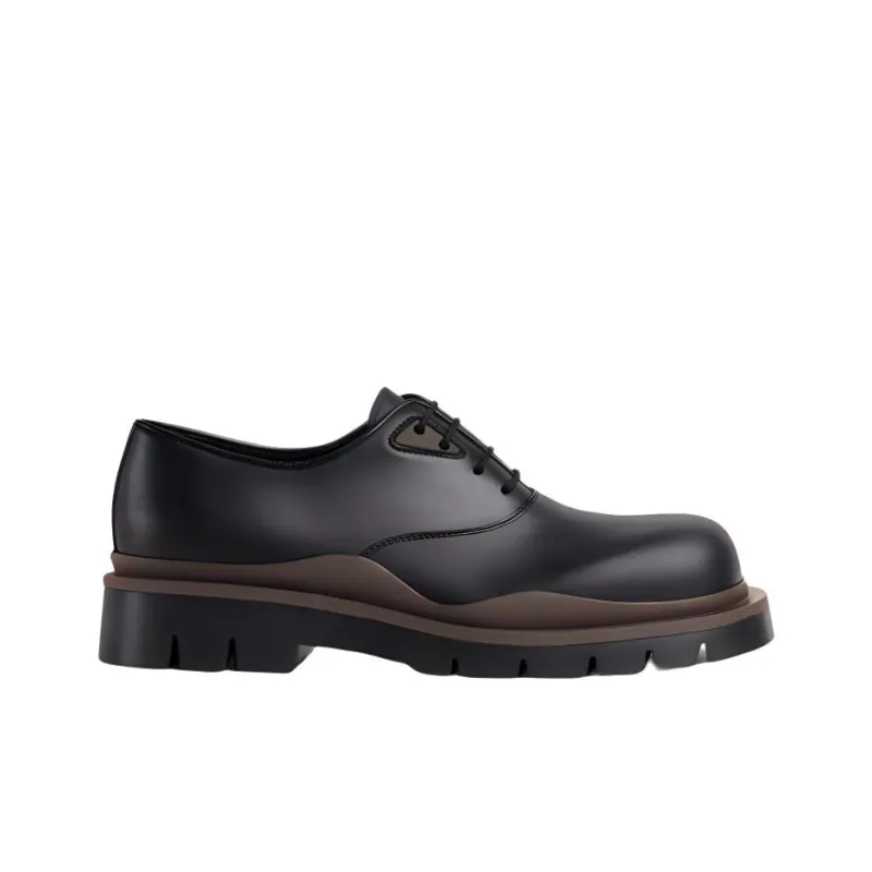 Bottega Veneta Tire Lace Up Leather Shoes Black-1