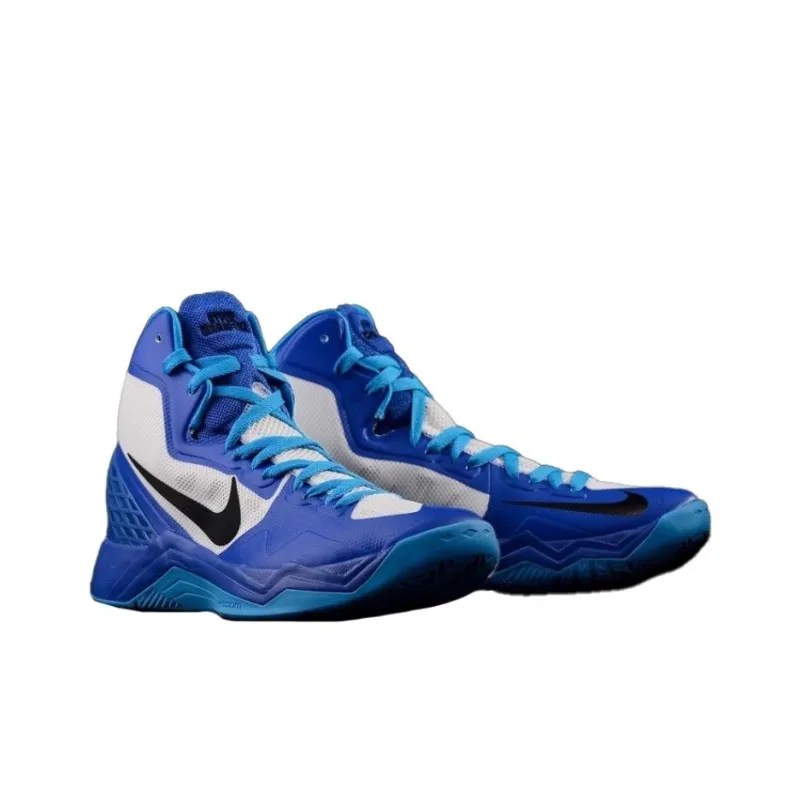 Nike Anti Slip Wear Resistant Mid Top Basketball Shoes Unisex Blue White-3