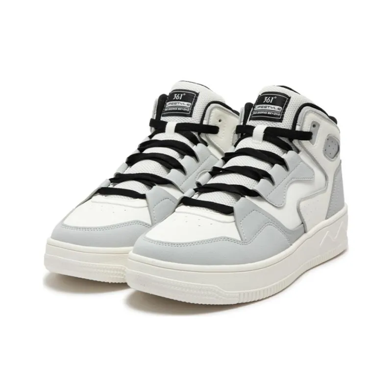 361° Anti Slip Wear Resistant High Top Skateboard Shoes Men's White Gray-2