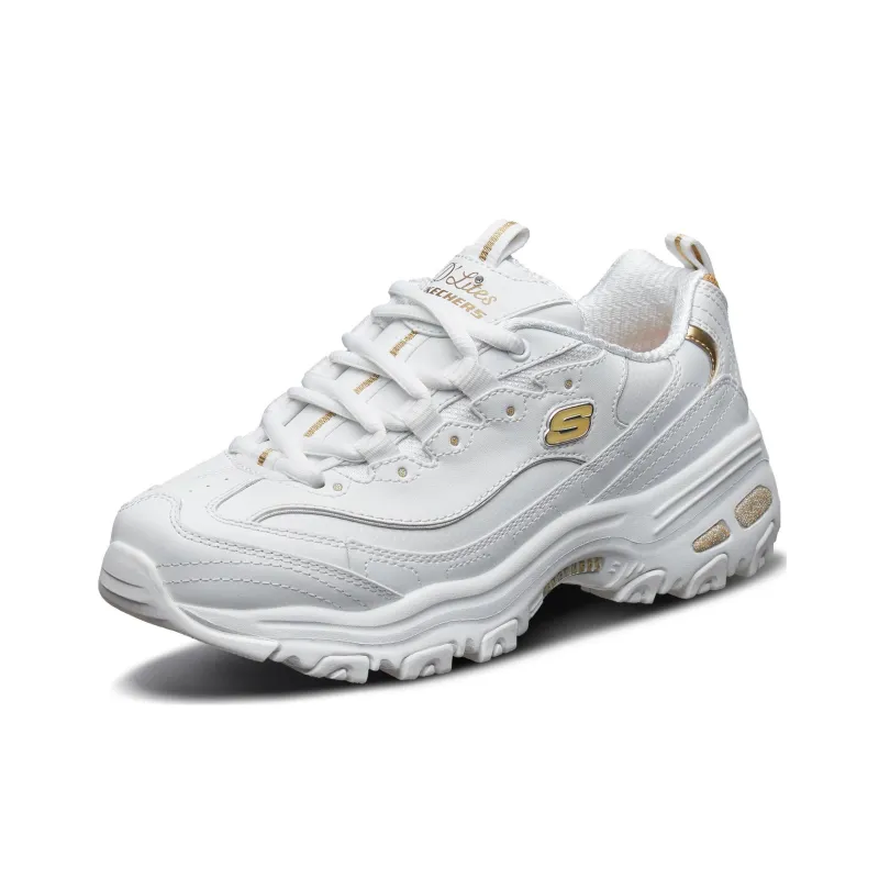 Skechers D'LITES 1.0 Cushioned Slip Resistant Breathable Low Top Chunky Sneakers Women's White Gold-3