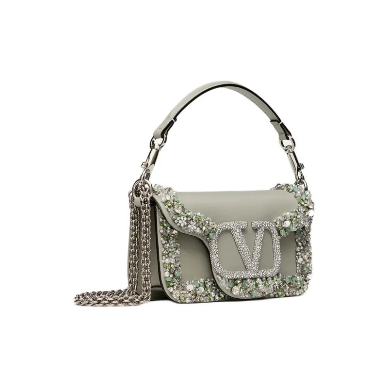 Valentino Faux Crystal Shoulder Bag, Crossbody Bag, Handbag Trumpets Women's Crystal & Light Gray-1