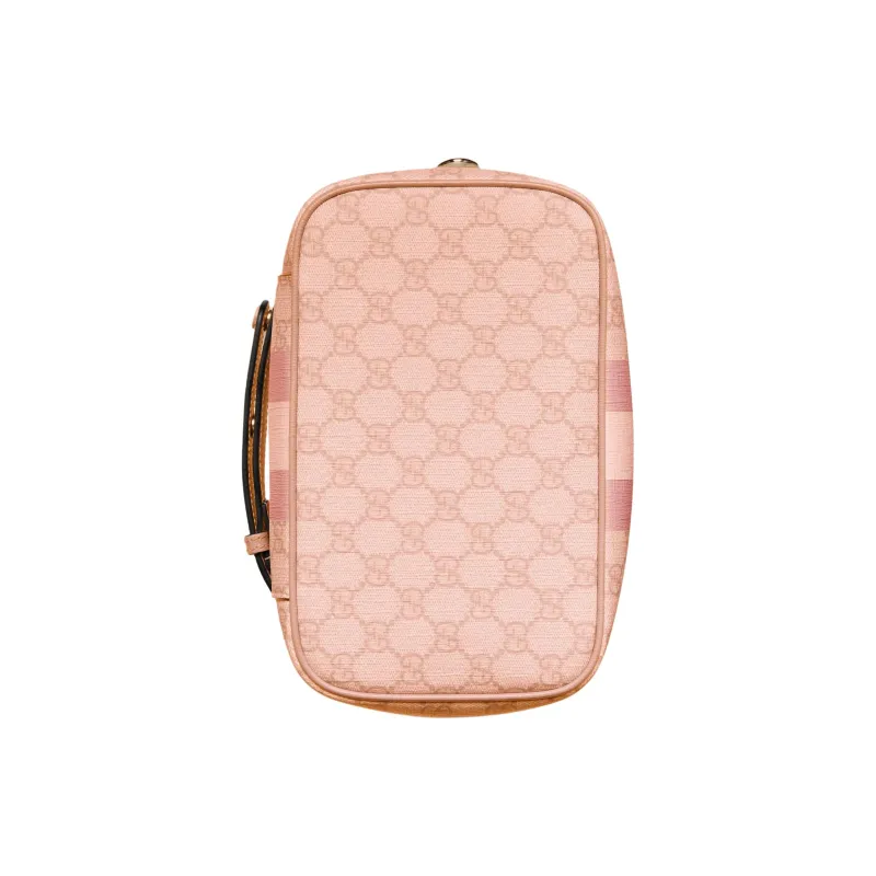 GUCCI Ophidia Canvas With Leather Binding Portable Makeup Travel Storage Bag Medium Size Women's Gray Pink-4
