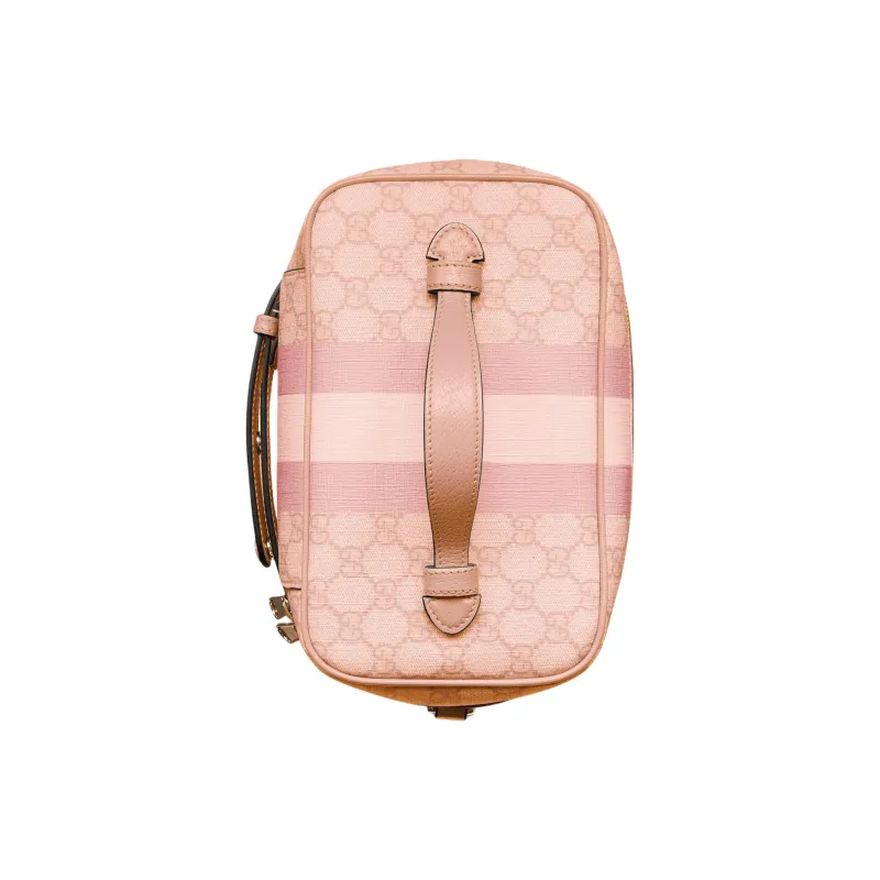 GUCCI Ophidia Canvas With Leather Binding Portable Makeup Travel Storage Bag Medium Size Women's Gray Pink-5