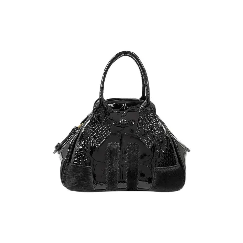 Vivienne Westwood Crocodile Pattern beige Patent Leather Shoulder Bag, Crossbody Bag, Handbag Mini Women's Black