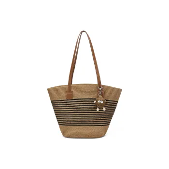 ST&SAT Straw Woven Shoulder Bag, Shoulder Bag Women's Brown Black/Brown
