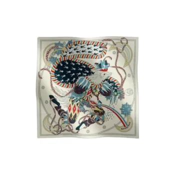 HERMES Cotton Silk Scarves Men's Dark Blue/Red/Beige