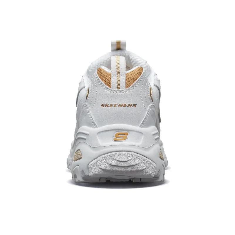 Skechers D'LITES 1.0 Cushioned Slip Resistant Breathable Low Top Chunky Sneakers Women's White Gold-5