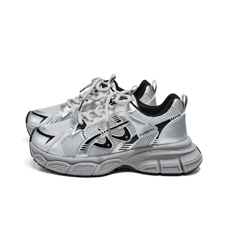 HUANQIU Abrasion Resistant Low Top Chunky Sneakers Women's Silver-1