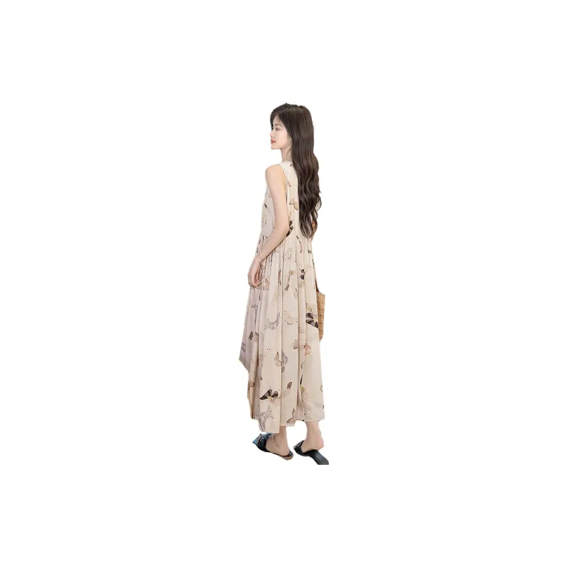 Cypress House Sleeveless Dress Women's Beige With Floral Butterfly-1