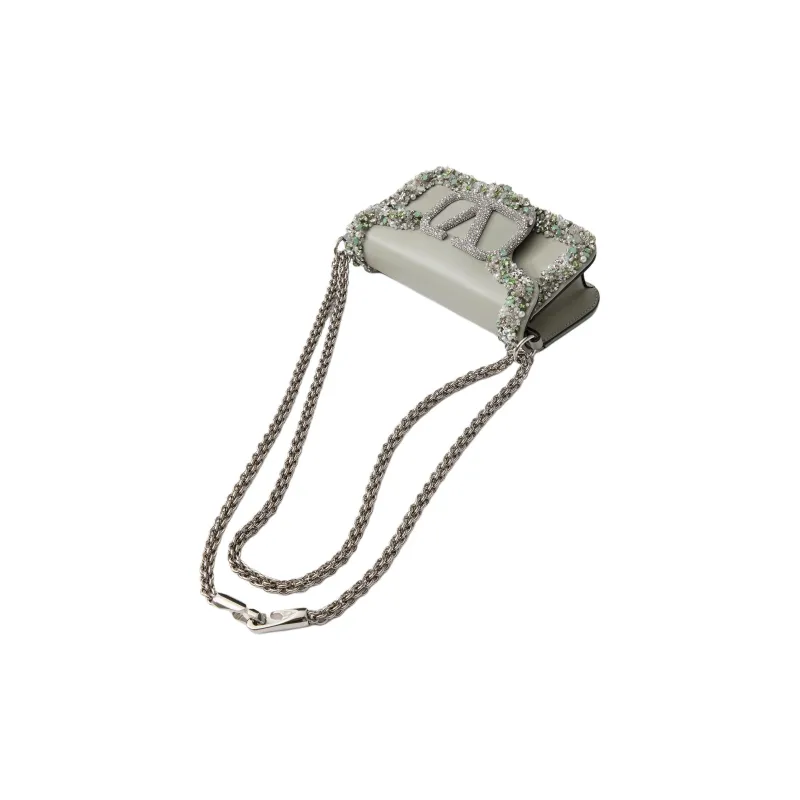 Valentino Faux Crystal Shoulder Bag, Crossbody Bag, Handbag Trumpets Women's Crystal & Light Gray-5