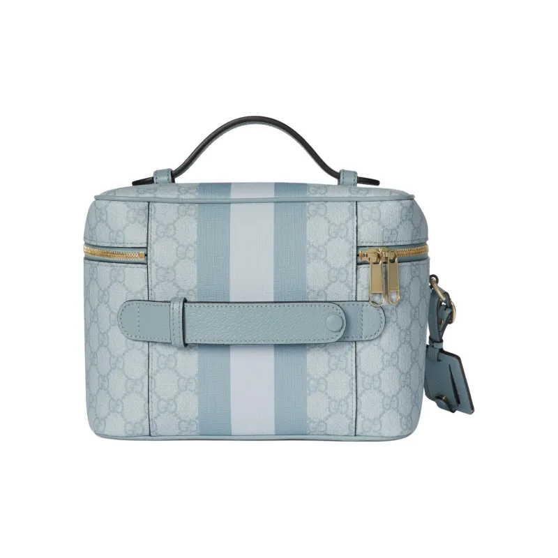 GUCCI Ophidia Canvas With Leather Binding Portable Travel Makeup Storage Bag Medium Size Women's Gray Blue-3