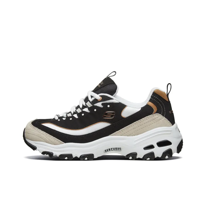 Skechers D'LITES 1.0 Wear resistant And Lightweight Low Top Chunky Sneakers Women's Black Gold-1