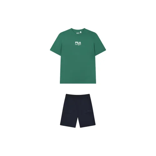 FILA Casual Sportswear Men Set Midsummer Green Tops+Legend Blue Shorts