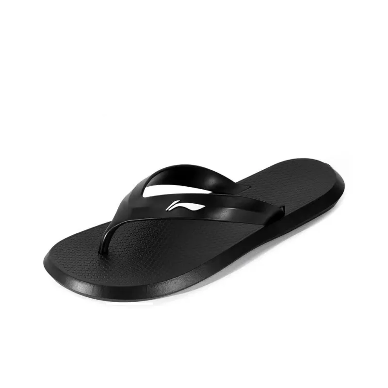 LiNing Odor Resistant Abrasion Resistant Slip Resistant Quick Dry Antibacterial Flip Flops Men's Black-1