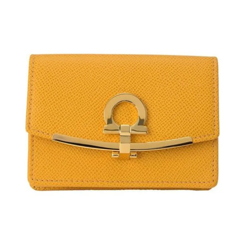 FERRAGAMO GANCINI Calfskin Card Holder Women's Yellow-0