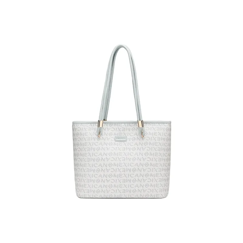 MEXICAN PVC Leather Tote Bag, Shoulder Bag, Handbag Women's Glacier Blue/Mocha Coffee/Creamy Apricot-1