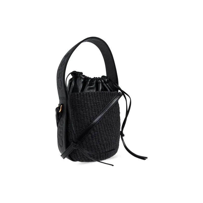 Chloe Woody Raffia Bucket Bag, Handbag, Shoulder Bag, Crossbody Bag, Handbag Small Size Women's Black-1