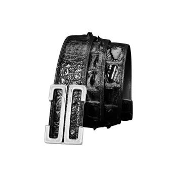 Jaylen Oos Smooth Buckle Crocodile Bone Leather Stainless Steel Leather Belts Men's Black 3.8cm