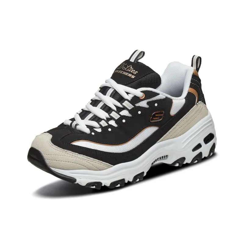 Skechers D'LITES 1.0 Wear resistant And Lightweight Low Top Chunky Sneakers Women's Black Gold-3