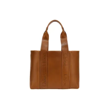 Chloe Woody Calfskin Tote Bag, Shopping Bag, Handbag Medium Size Women's Brown