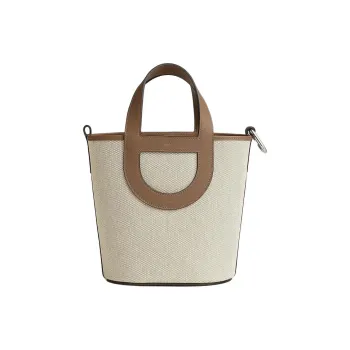 HERMES In The Loop Canvas With Swift Calfskin Vegetable Basket Pig Nose Bucket Bags Handbags Women's Brown & Beige